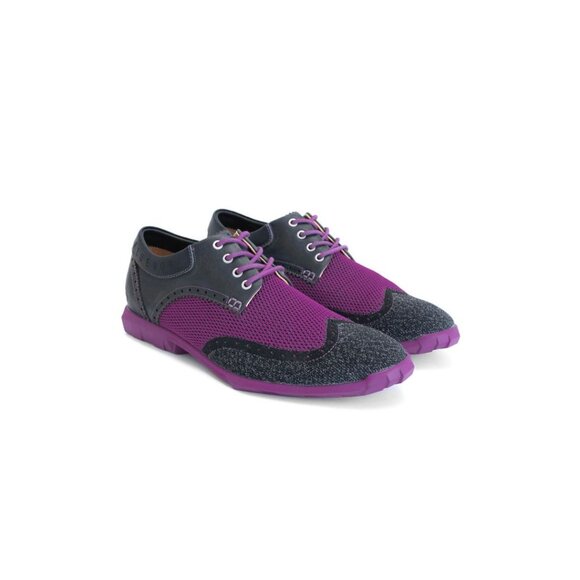 John Fluevog - Future Round Toe Orbit Black / Purple Lace-up Brogues US W8/M6 - Picture 1 of 3